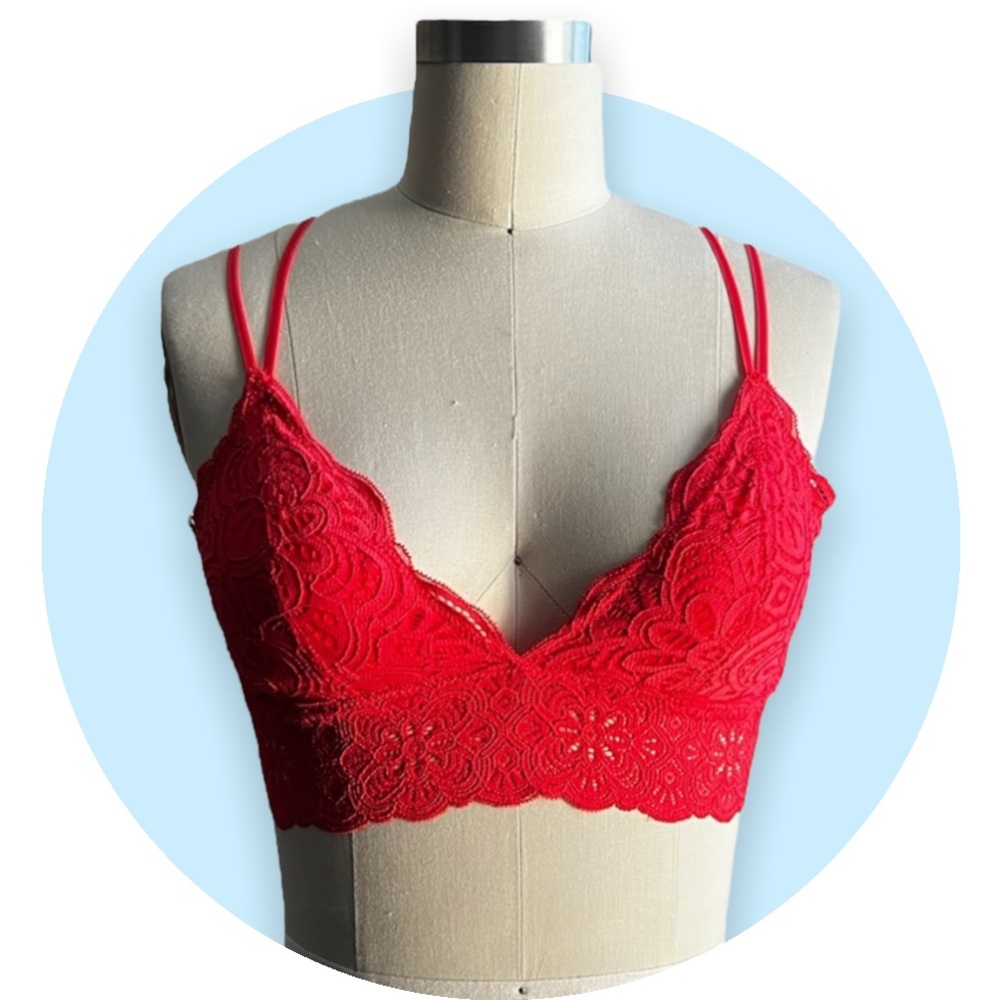 Aerie Coral Red Lace Adjustable Bralette